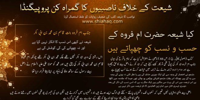 کیا شیعہ جناب ام فروہ بنت قاسم بن محمد بن ابی بکر کے حسب و نسب کو چھپاتے ہیں - رد شبہات و ناصبیت