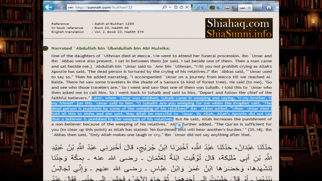 Haz Aisha contradicts with Umar bin khatab on crying on dead - Sahih al Bukhari