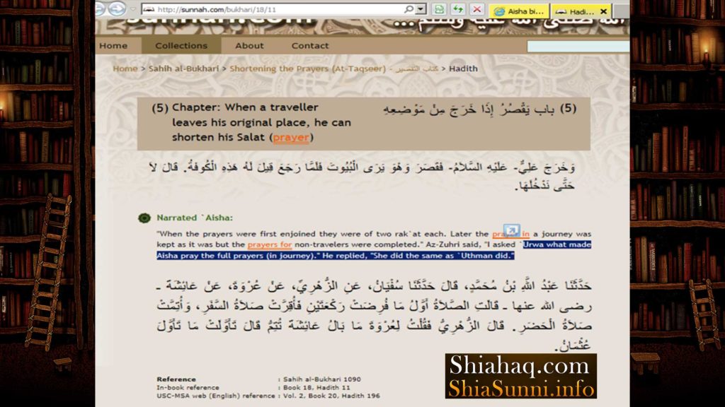 Haz Aisha prayed full namaz instead of Qasar in Journey - Sahih al Bukhari 