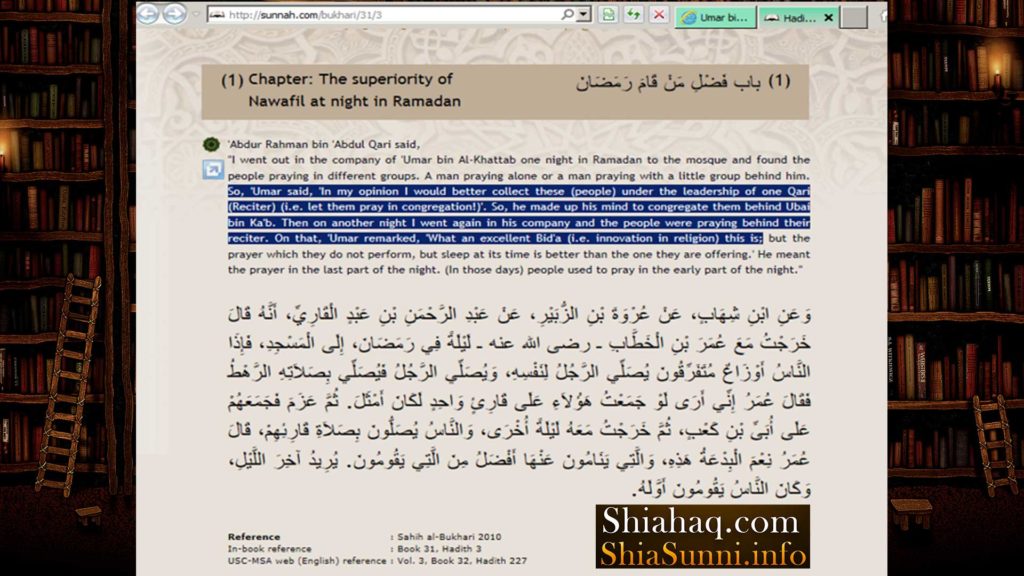 Haz Umar Remarked what an Excellent Bidaa is Tarawih - Sahih al Bukhari