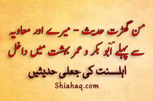 من گھڑت حدیث - میرے اور معاویہ سے پہلے ابو بکر و عمر بہشت میں داخل - اہلسنت کی جعلی حدیثیں