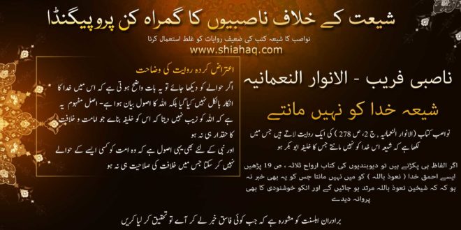 ناصبی فریب - الانوار النعمانیہ - شیعہ خدا کو نہیں مانتے - رد شبہات و ناصبیت